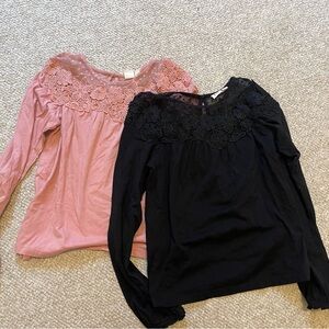 GAP kids Elegant Lace Detail Girls Tops - Black and Pink